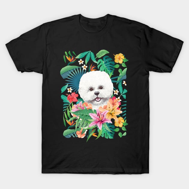 Tropical Bichon Frise Dog 2 T-Shirt by LulululuPainting